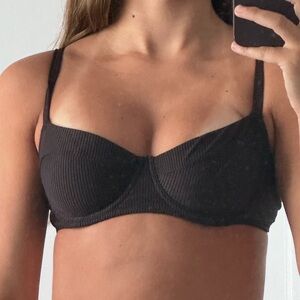 Black Ribbed Underwire Bikini Top